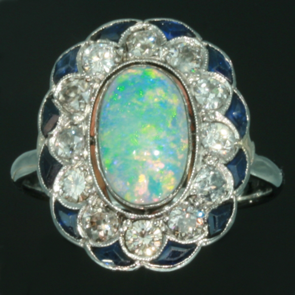 Estate opal engagement ring diamond sapphire platinum